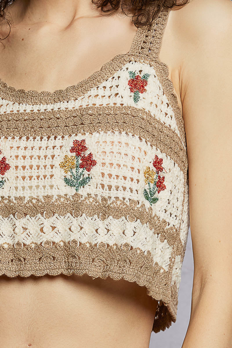 Knit Embroidered Cropped Tank