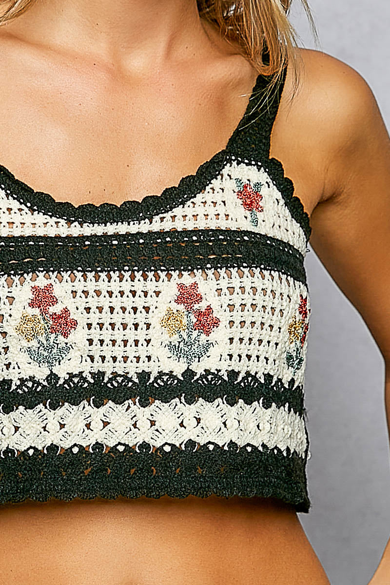 Knit Embroidered Cropped Tank