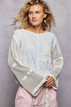 Crochet Sleeve Round neck long sleeve Top