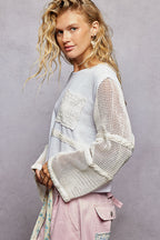 Crochet Sleeve Round neck long sleeve Top