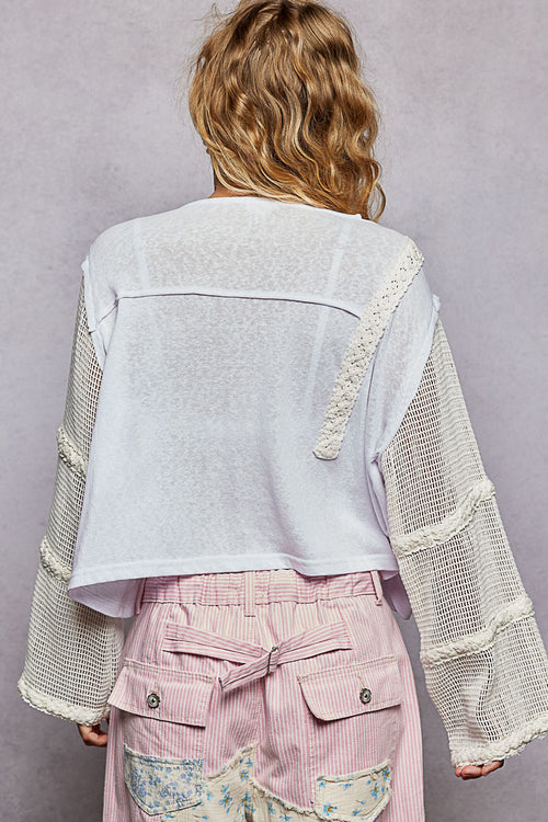 Crochet Sleeve Round neck long sleeve Top