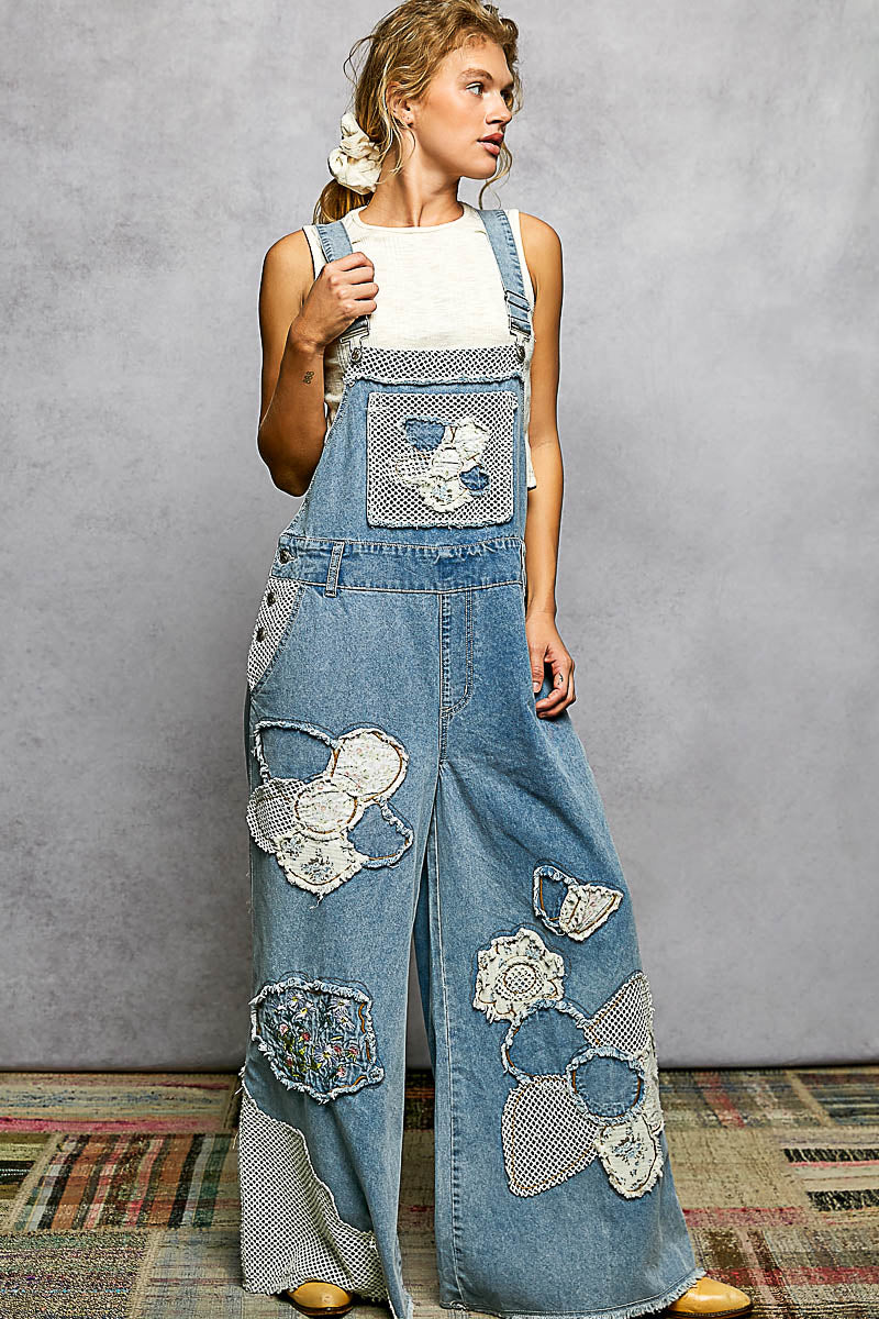 Patchwork Denim Overalls