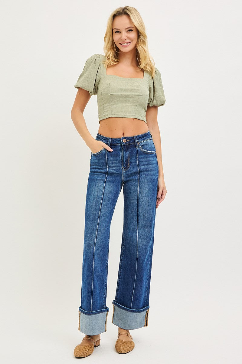 Risen High Rise Pintucked Cuffed Jeans