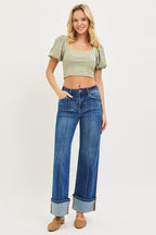 Risen High Rise Pintucked Cuffed Jeans