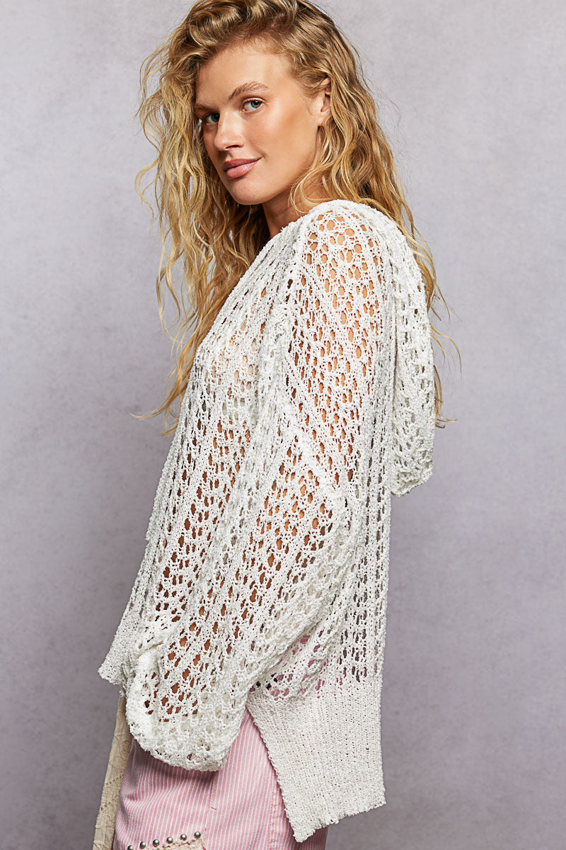 Hooded Pointelle Crochet Top