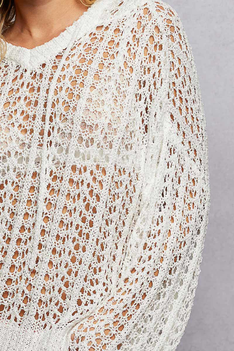 Hooded Pointelle Crochet Top