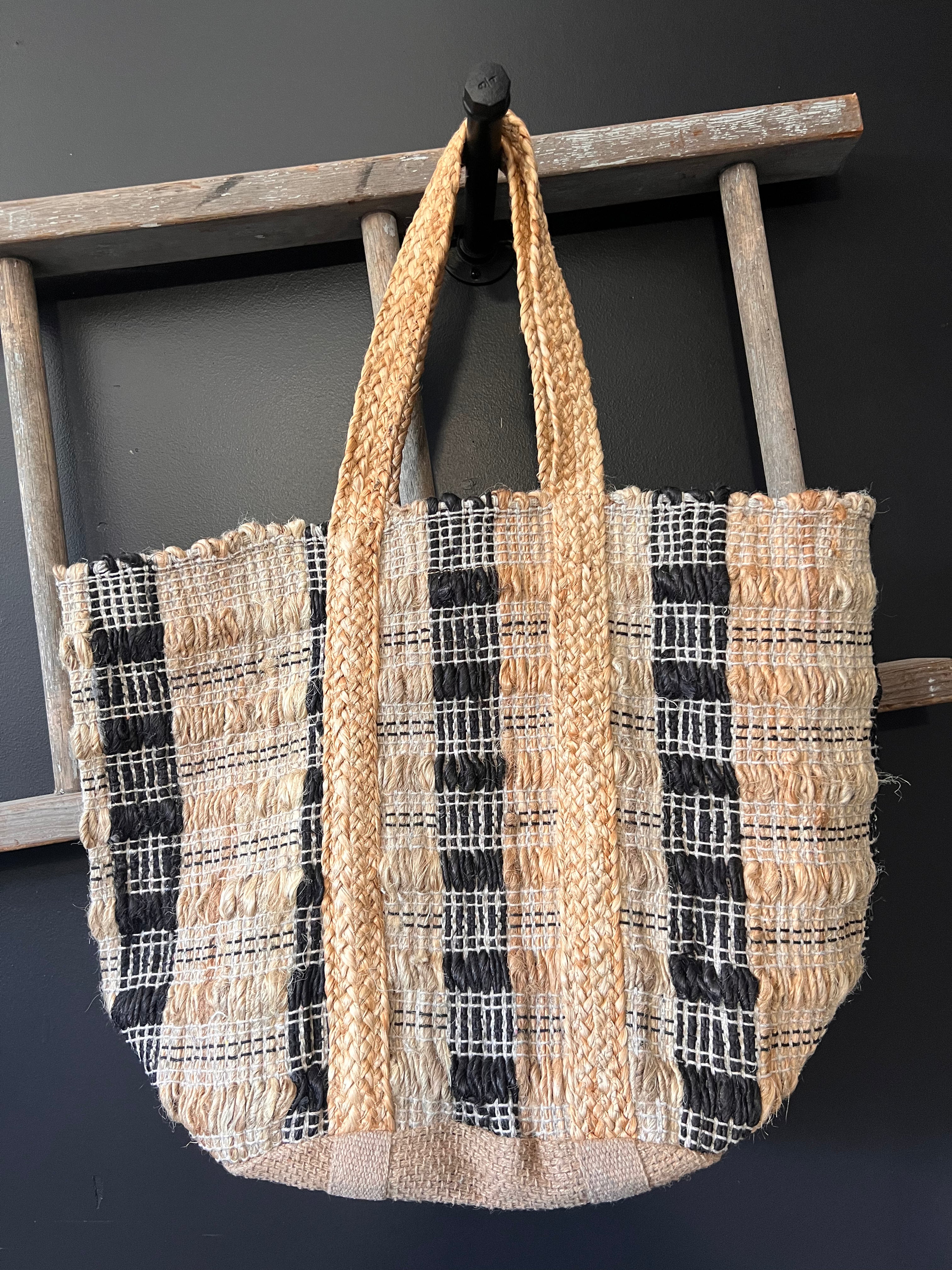 Handwoven Black/multi Tote Bag
