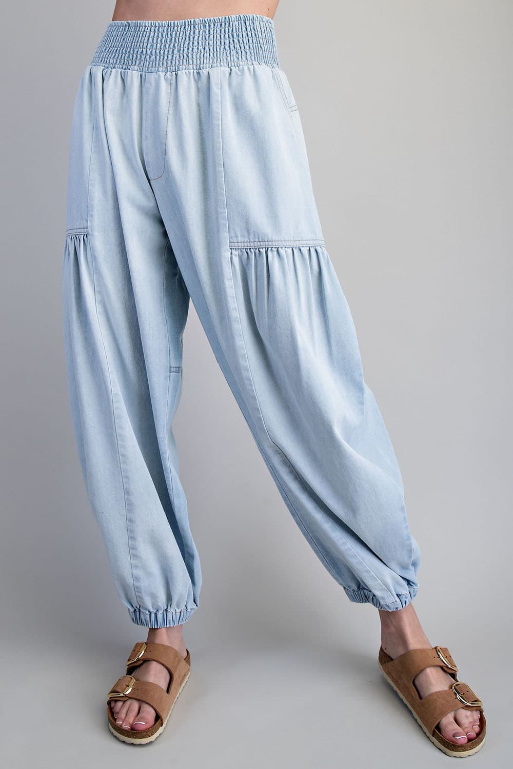 Washed Denim Jogger Pants