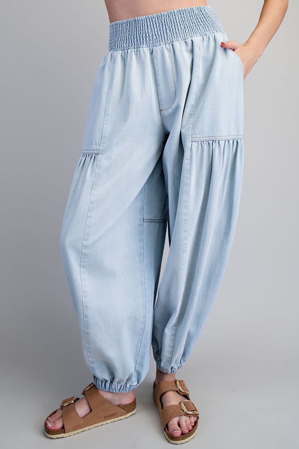 Washed Denim Jogger Pants