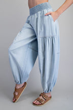 Washed Denim Jogger Pants