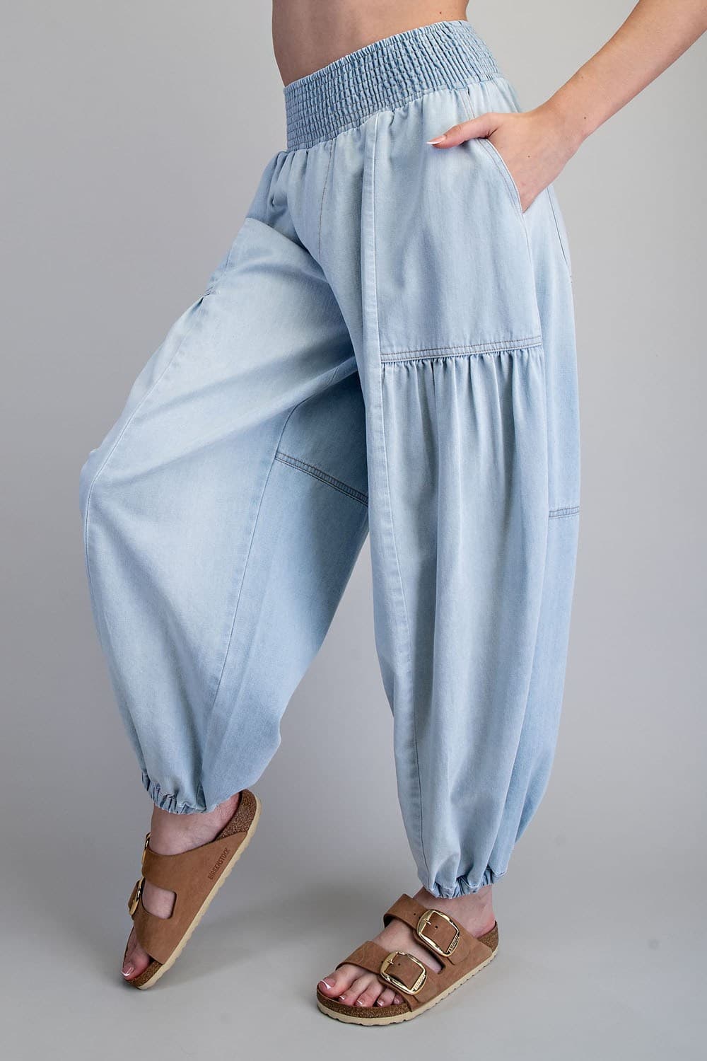 Washed Denim Jogger Pants