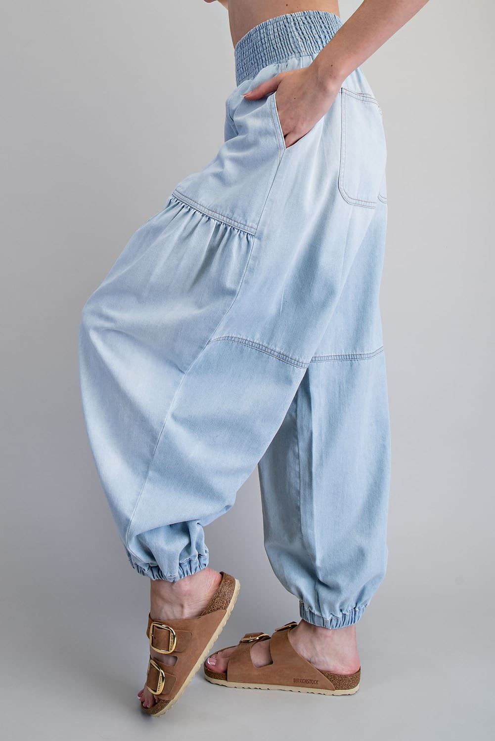 Washed Denim Jogger Pants