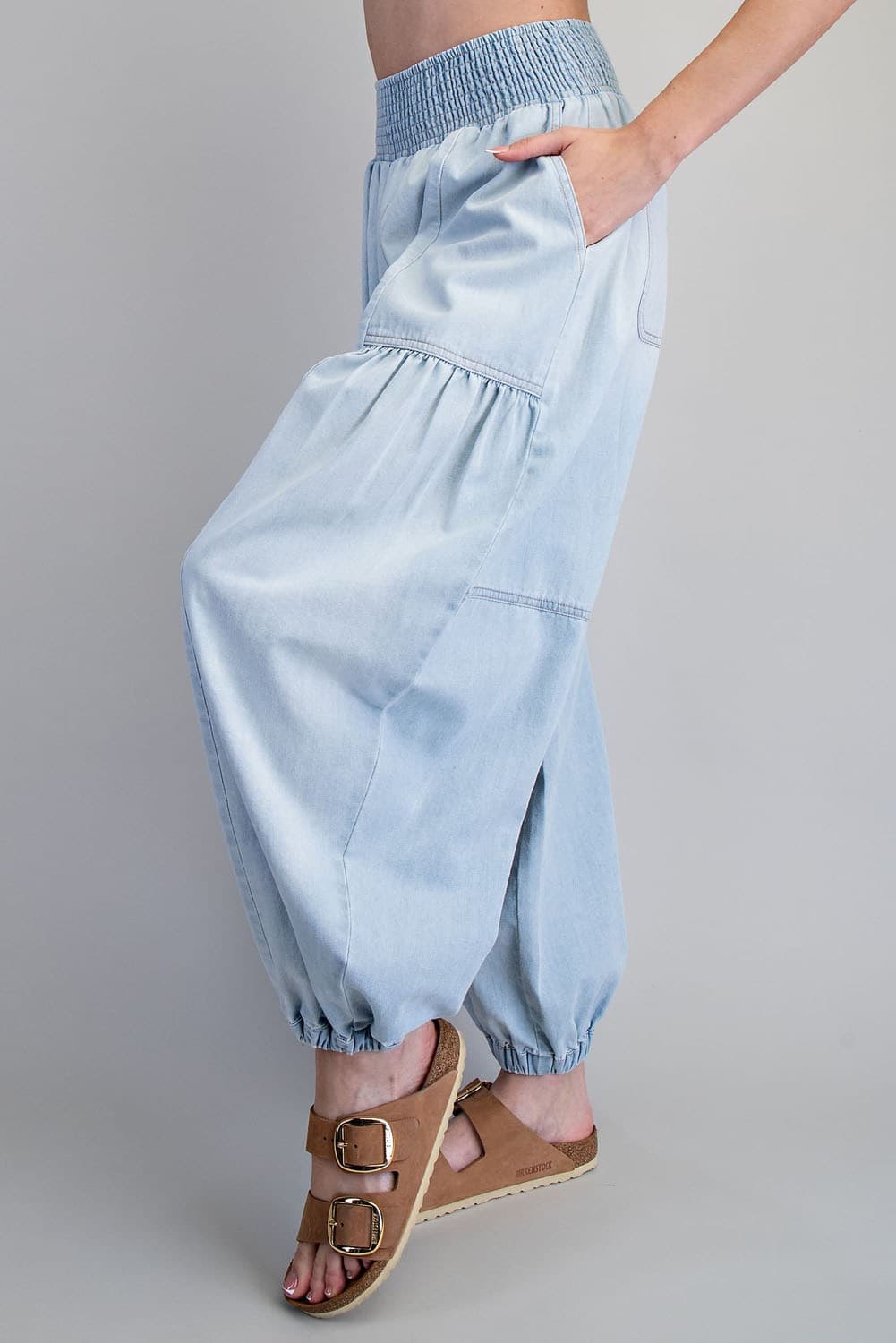 Washed Denim Jogger Pants