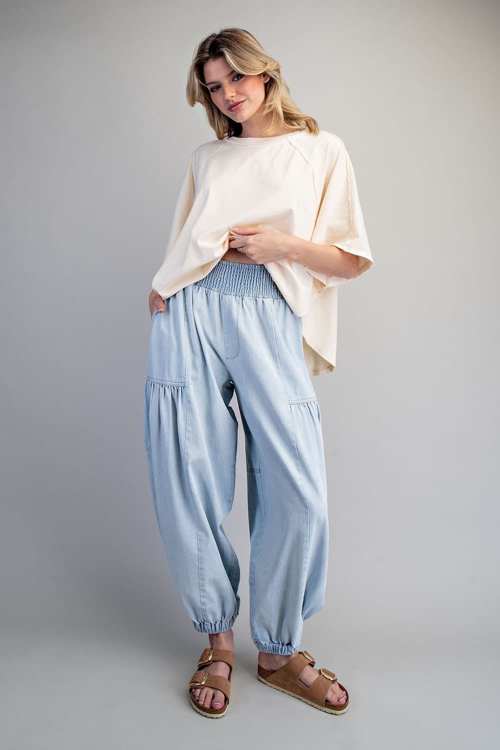 Washed Denim Jogger Pants