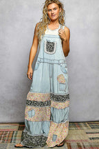 Wide Leg Mixed Pattern Overalls