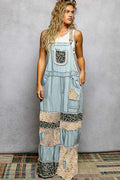 Wide Leg Mixed Pattern Overalls