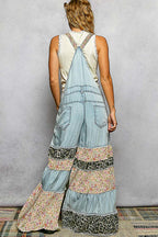 Wide Leg Mixed Pattern Overalls