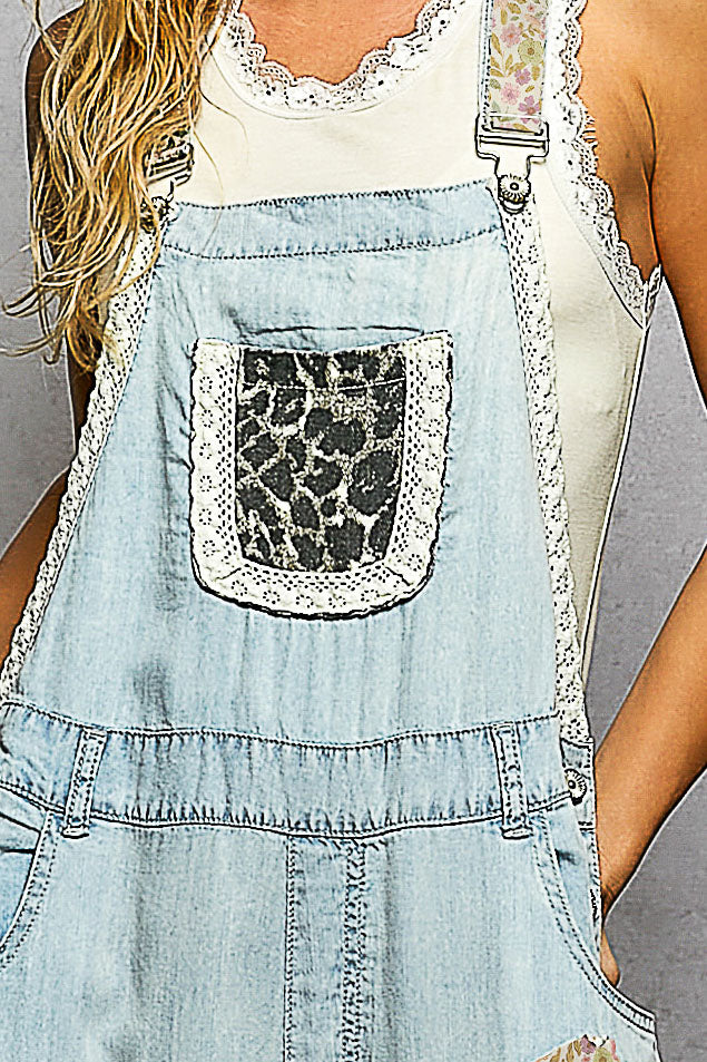Wide Leg Mixed Pattern Overalls