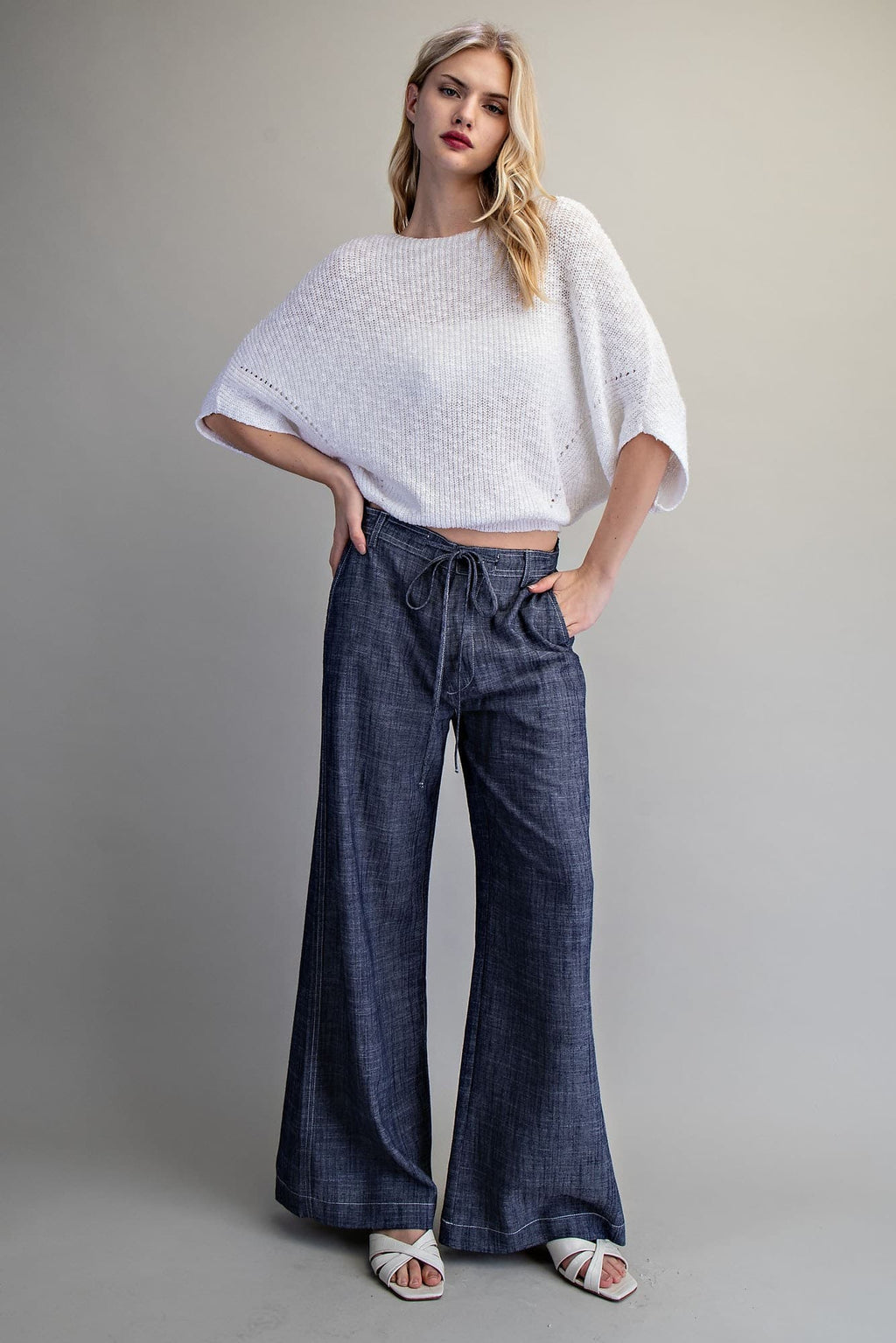String Tie Straight Leg Pants