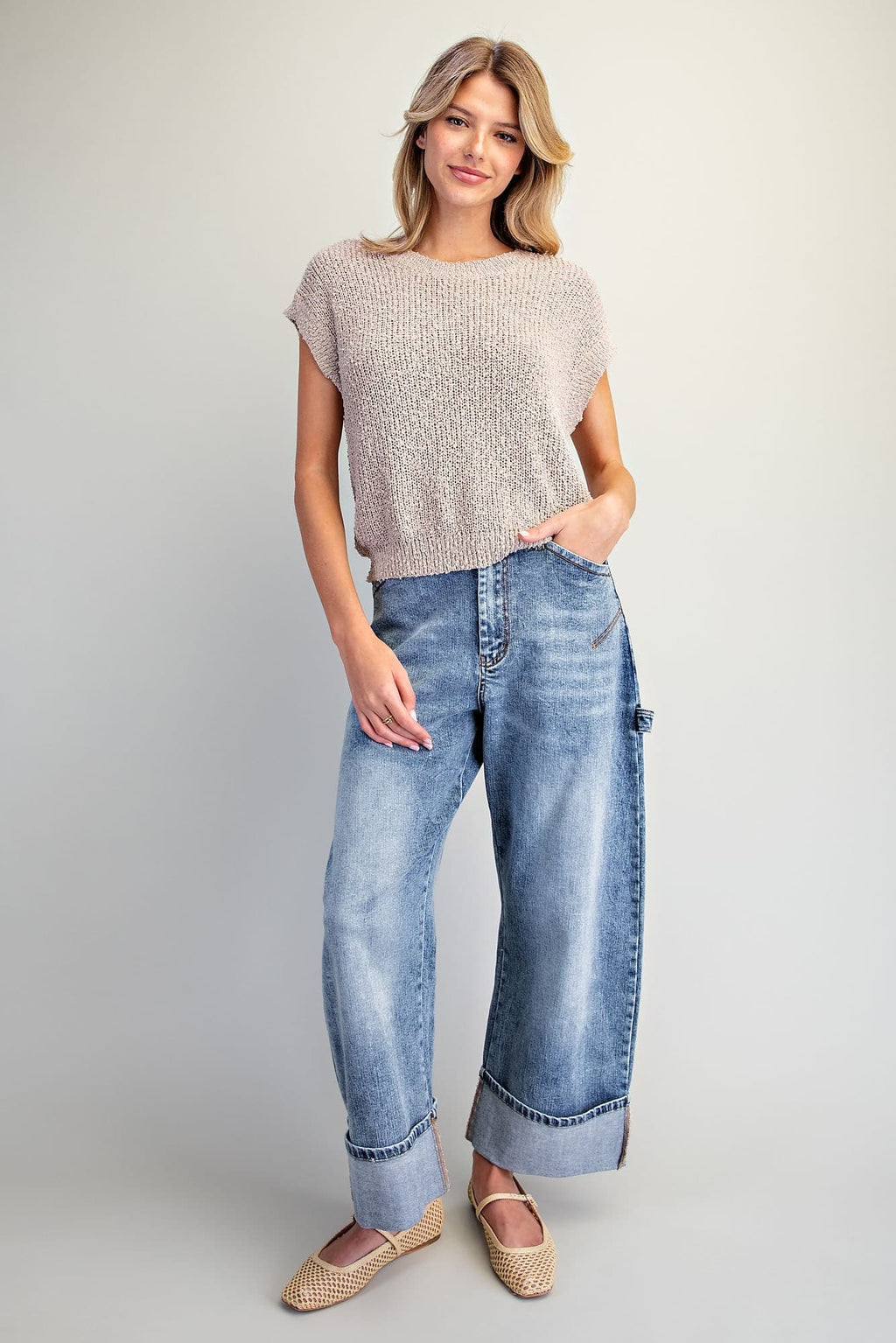 Cap Sleeve Textured Knit Top