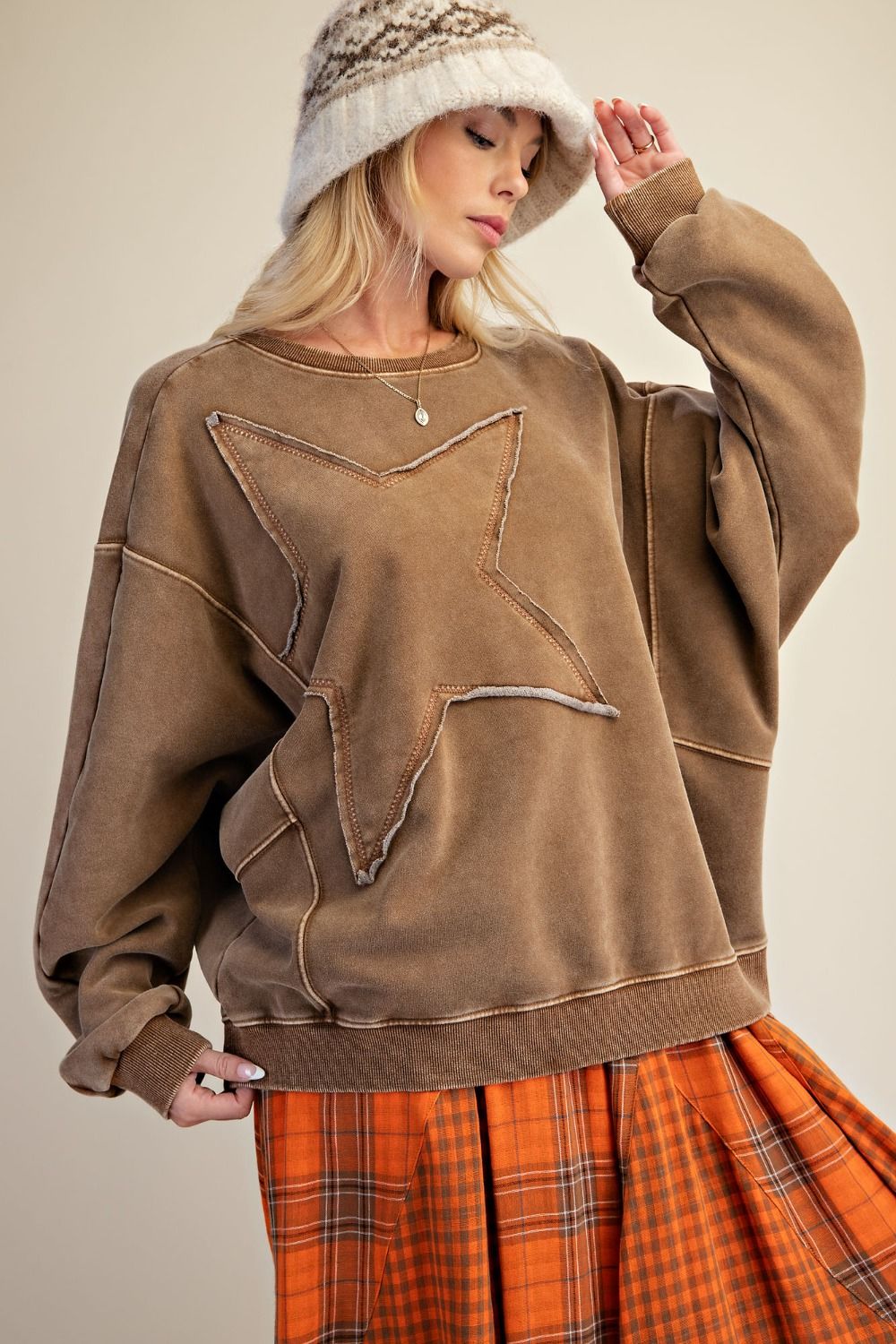 Star Patch Terry Pullover Top