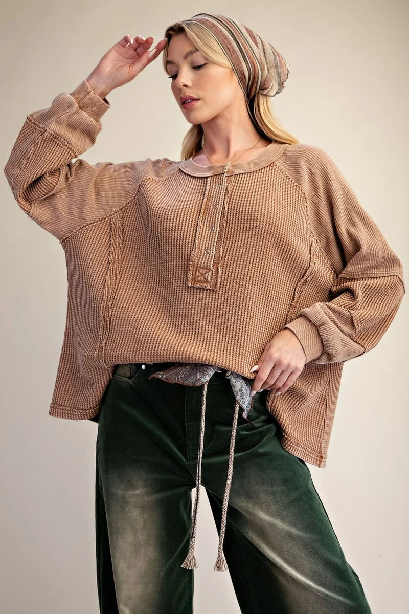 Washed Henley Thermal Top