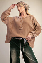 Washed Henley Thermal Top