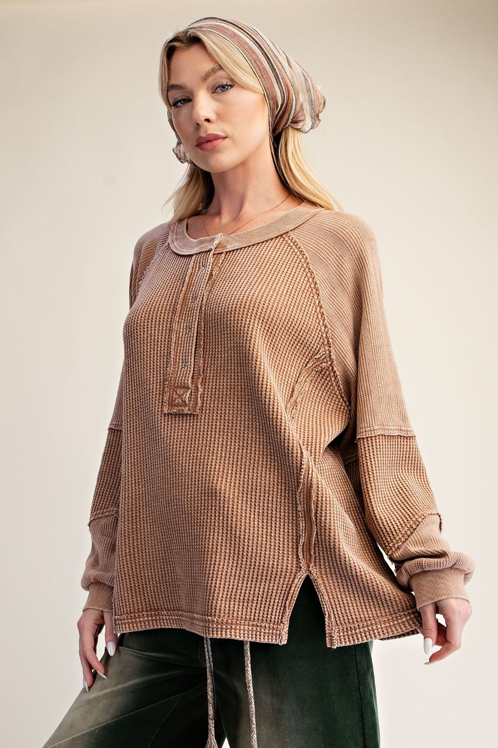 Washed Henley Thermal Top