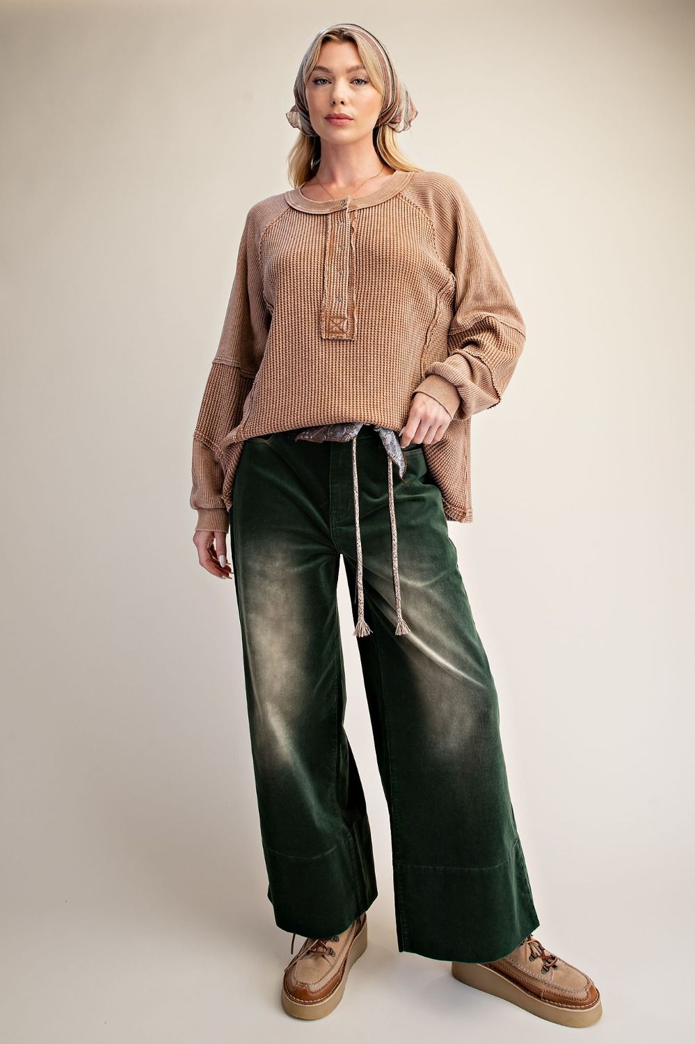 Washed Henley Thermal Top