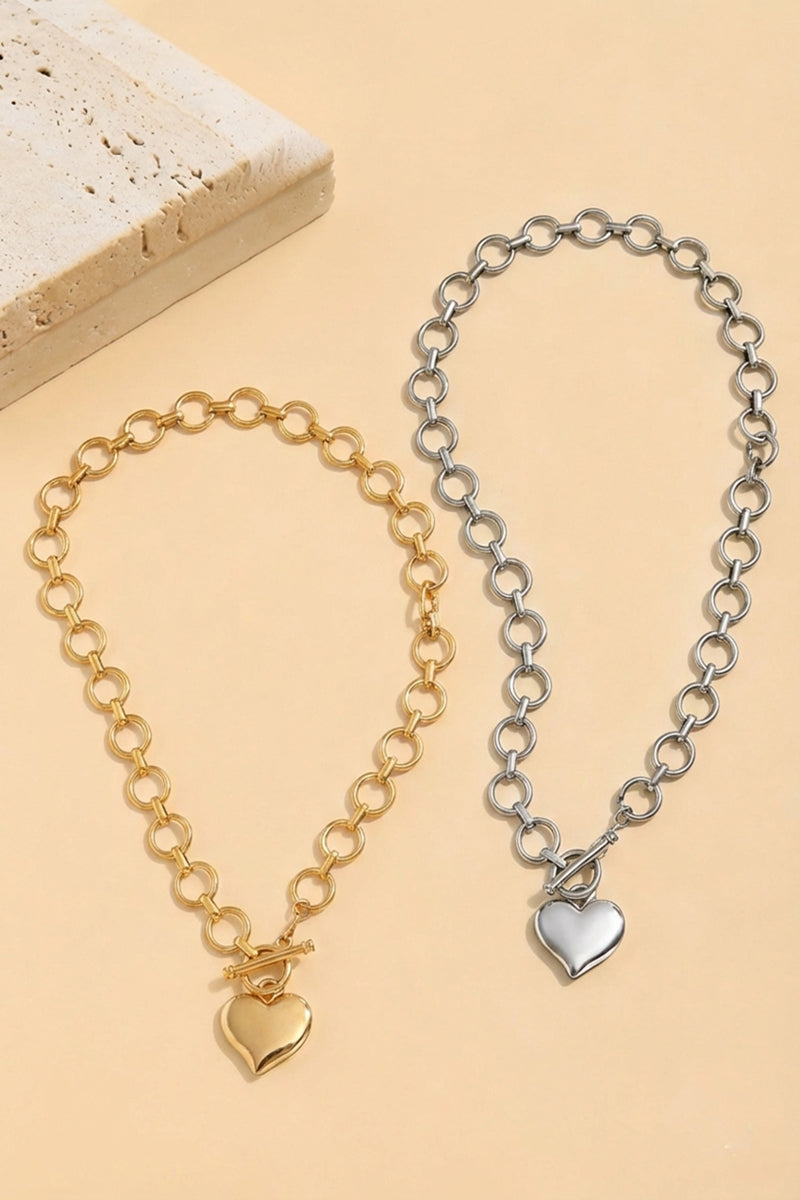 Hammered Heart Toggle Necklace