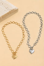 Hammered Heart Toggle Necklace