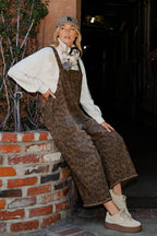 Animal Print Washed Overalls