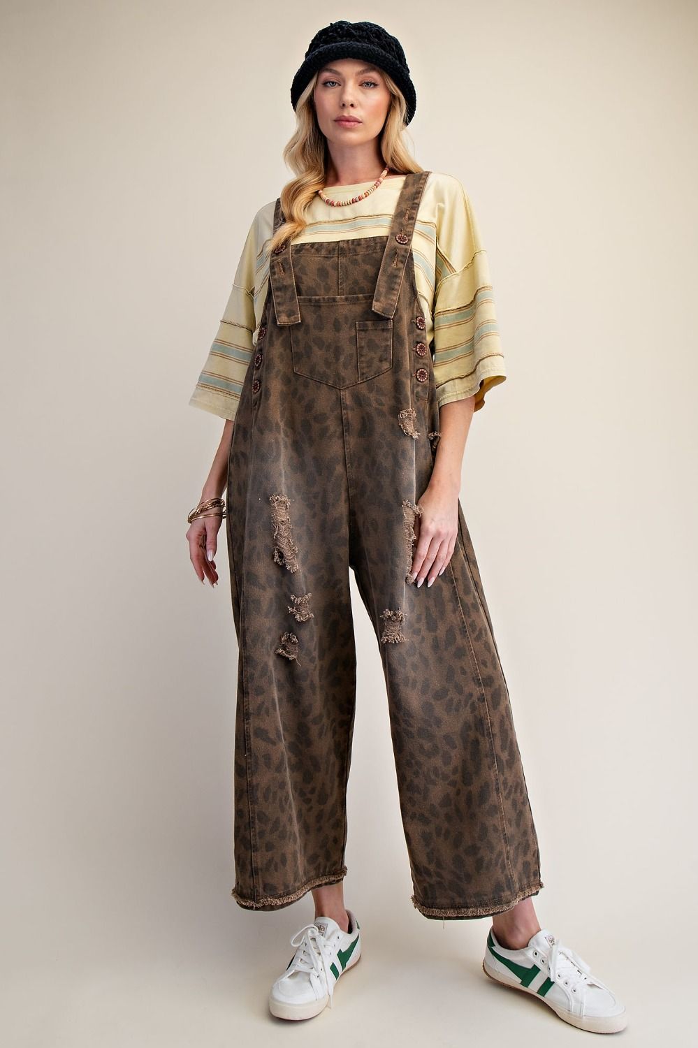 Animal Print Washed Overalls