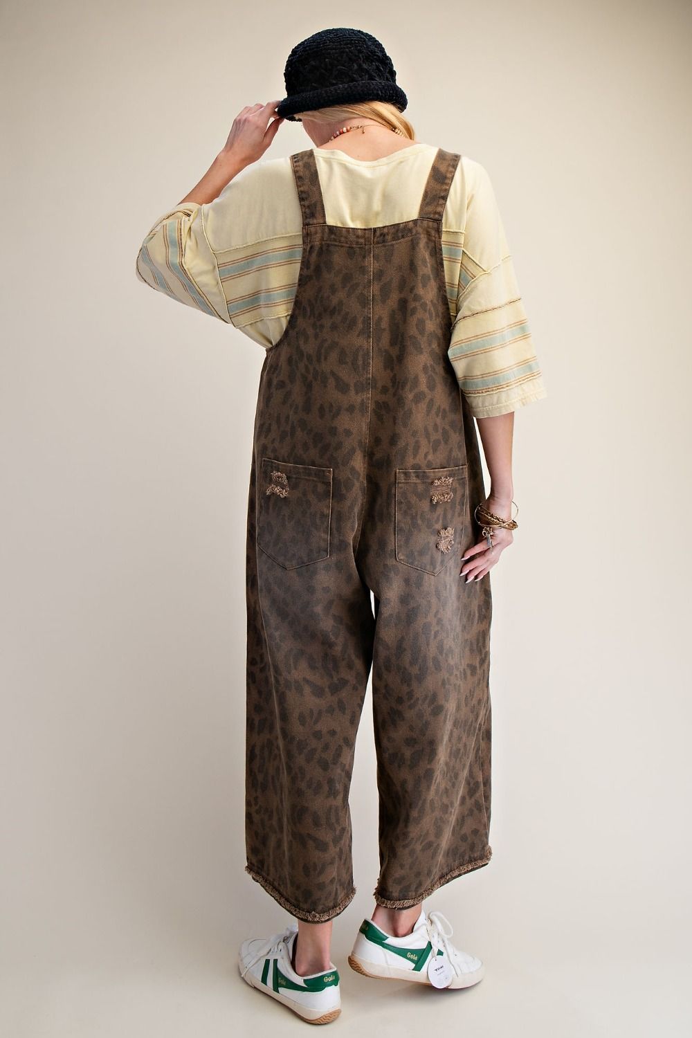 Animal Print Washed Overalls