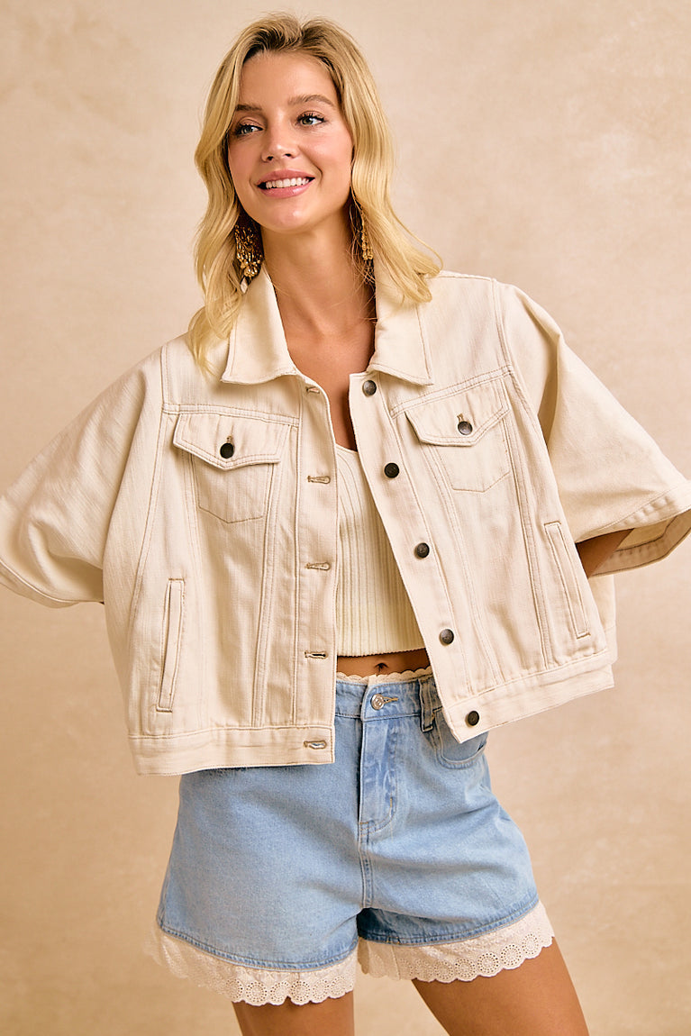 Oversized Cape Sleeve Denim Jacket