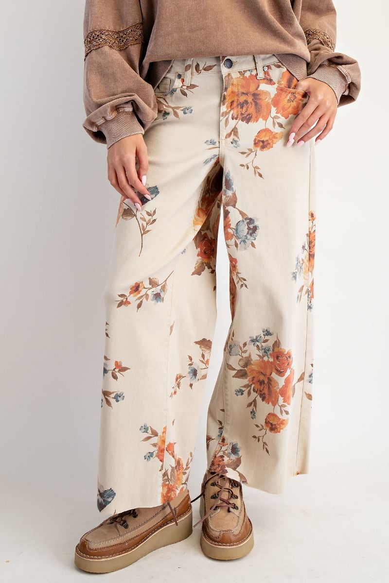Flower Print Twill Pants