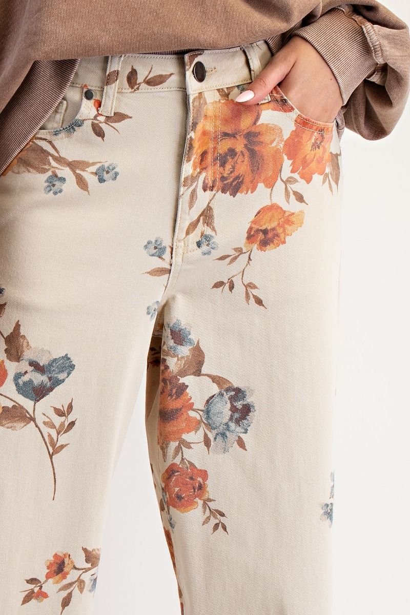 Flower Print Twill Pants