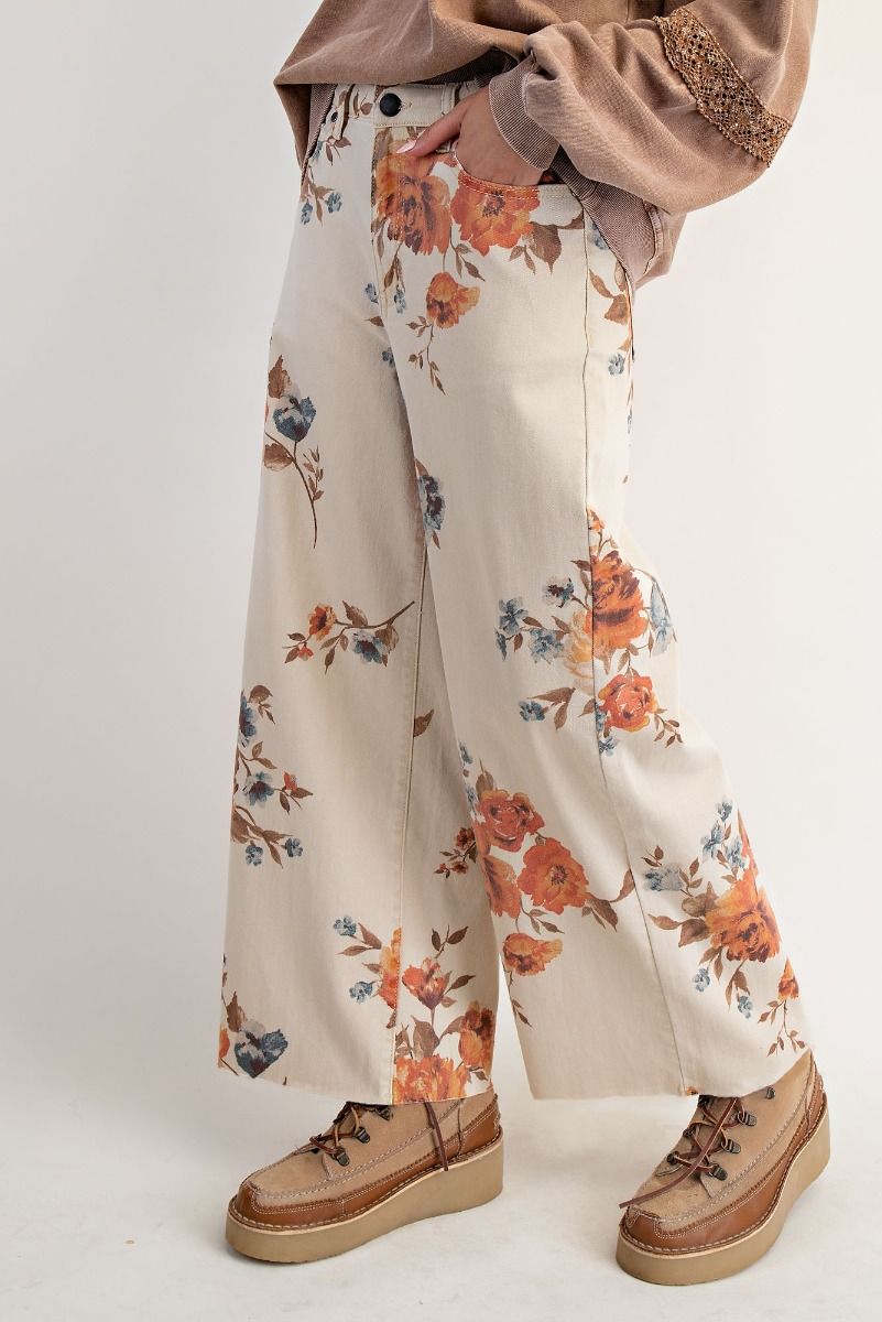 Flower Print Twill Pants