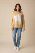 Floral Appliqué Zip up Hooded Top