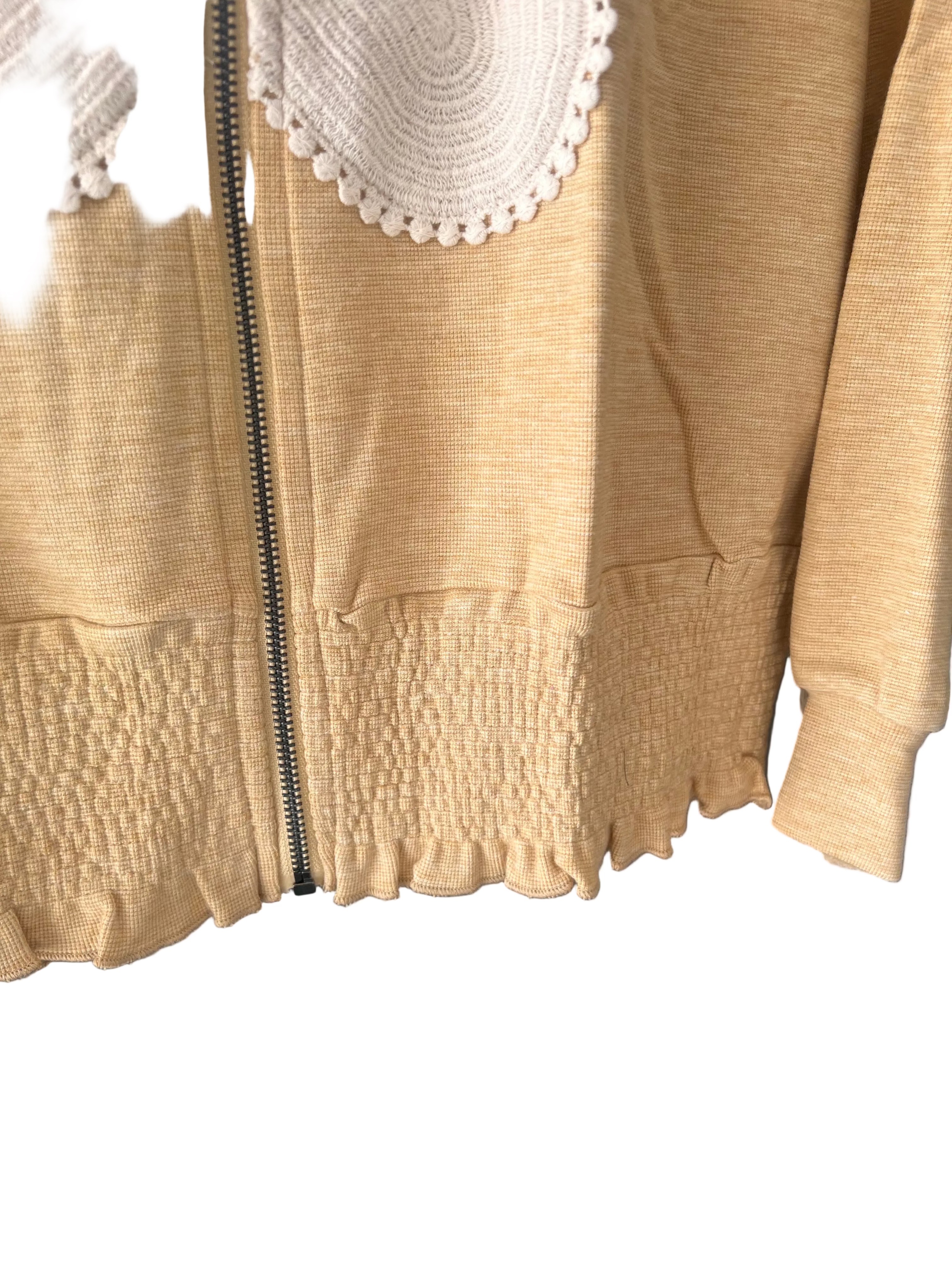 Floral Appliqué Zip up Hooded Top