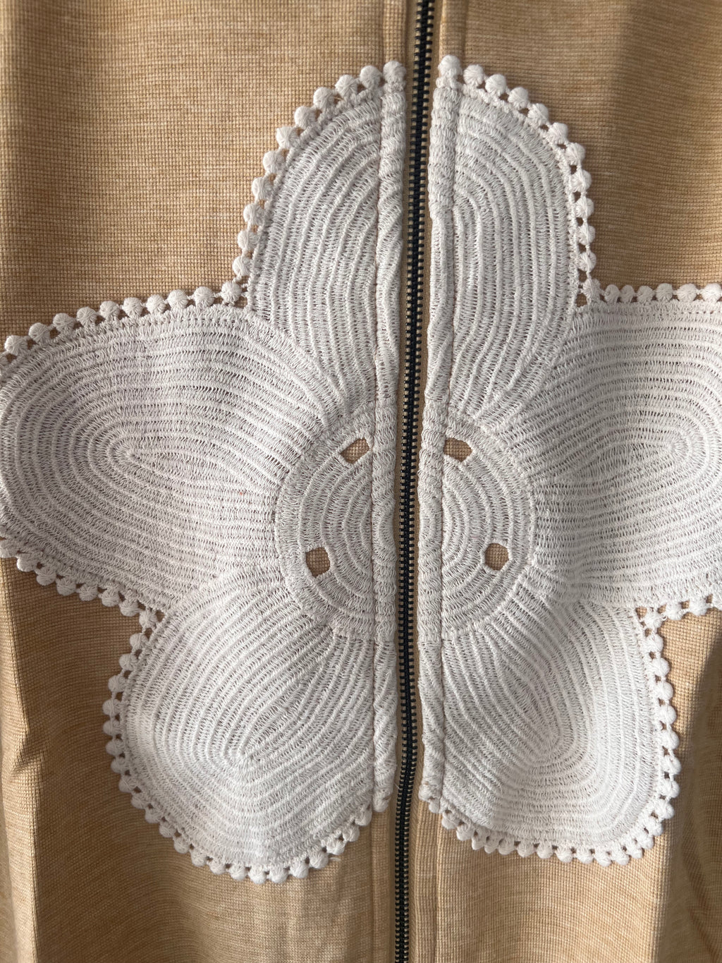 Floral Appliqué Zip up Hooded Top