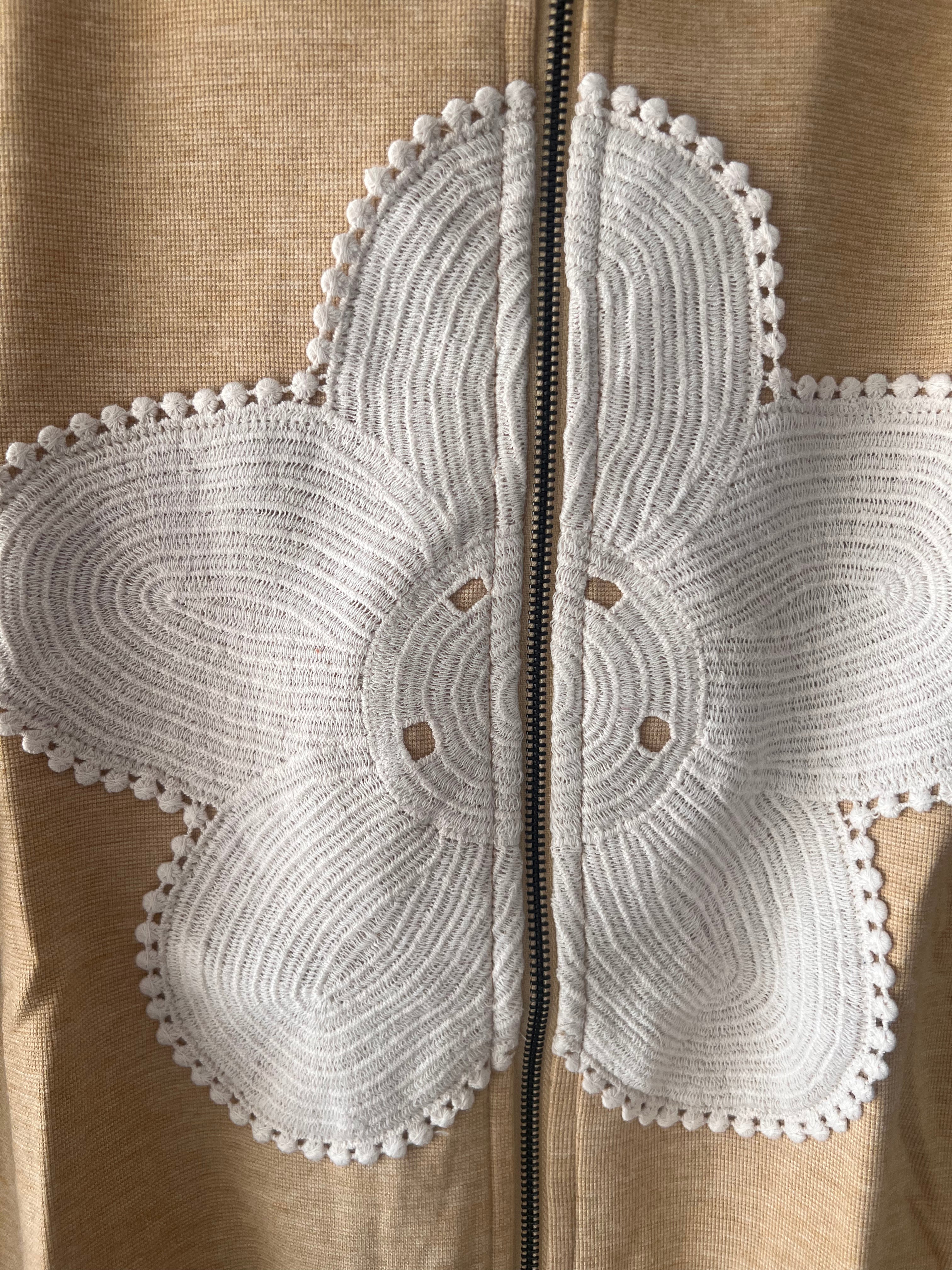 Floral Appliqué Zip up Hooded Top
