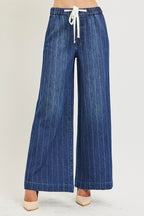 Risen Striped Wide leg Drawstring Pants