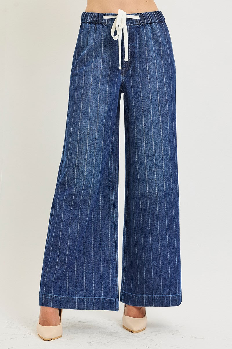 Risen Striped Wide leg Drawstring Pants