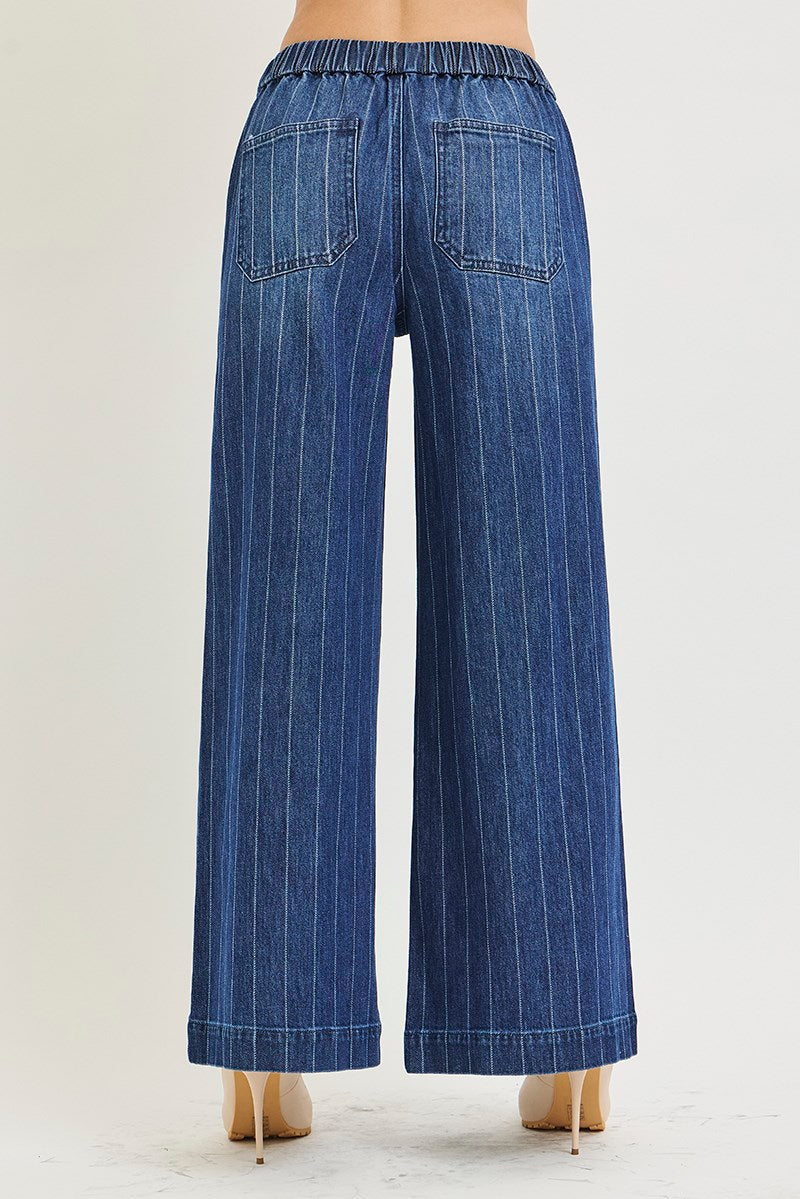 Risen Striped Wide leg Drawstring Pants