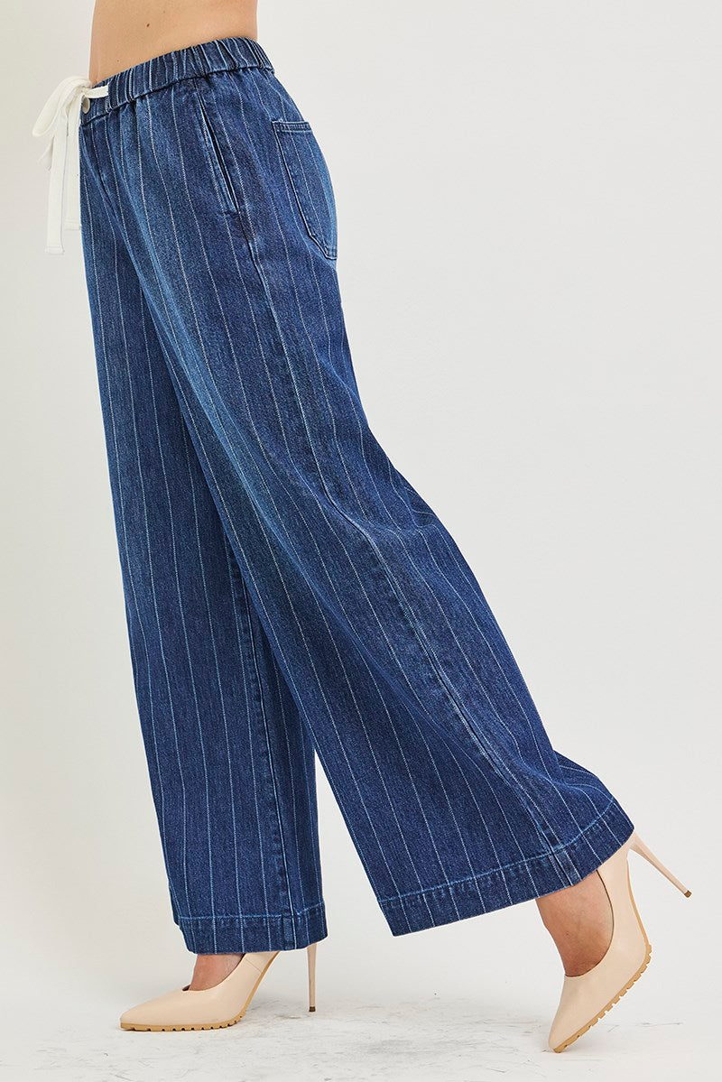 Risen Striped Wide leg Drawstring Pants