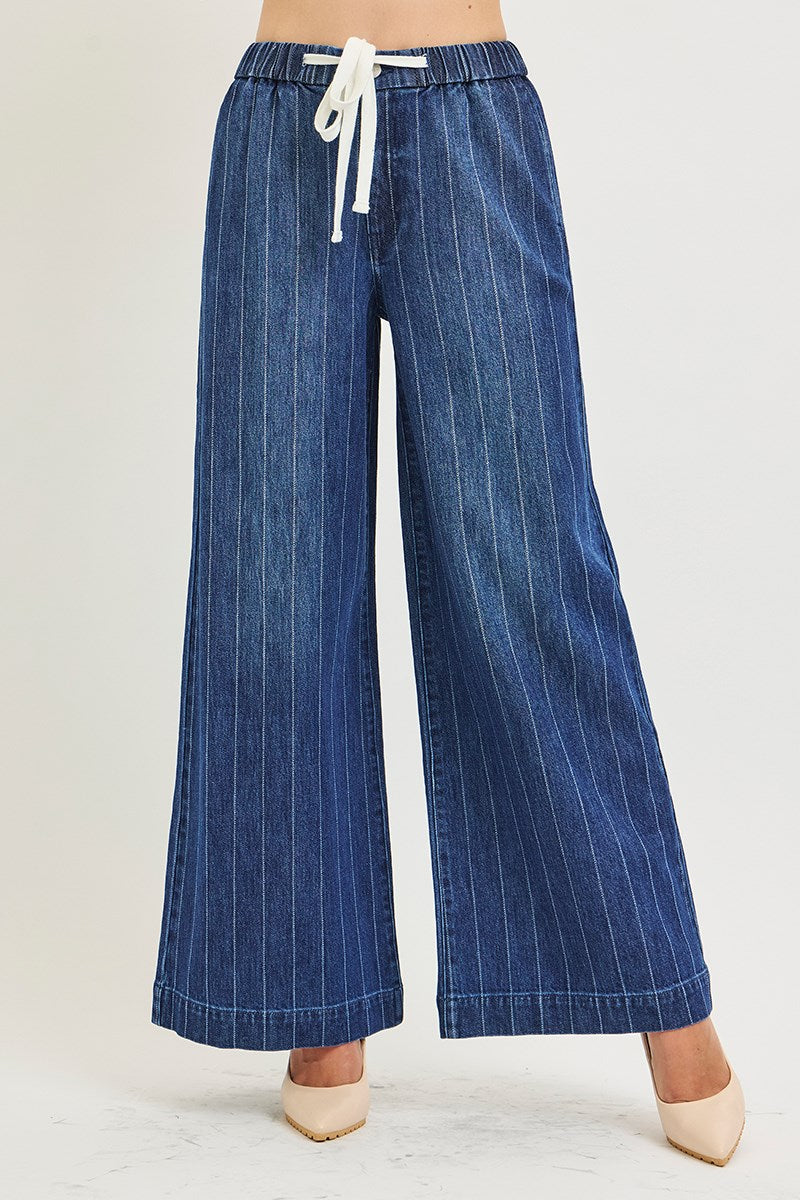 Risen Striped Wide leg Drawstring Pants