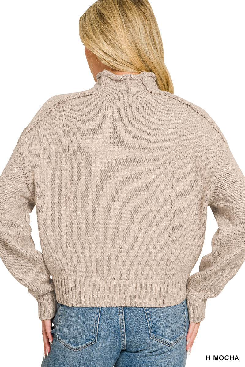 Mock Neck Exposed Seam Sweater