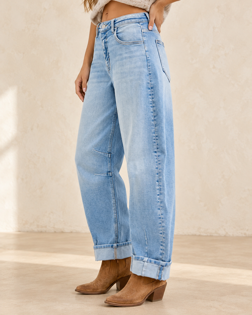 Cello Mid-Rise Barrel Jeans