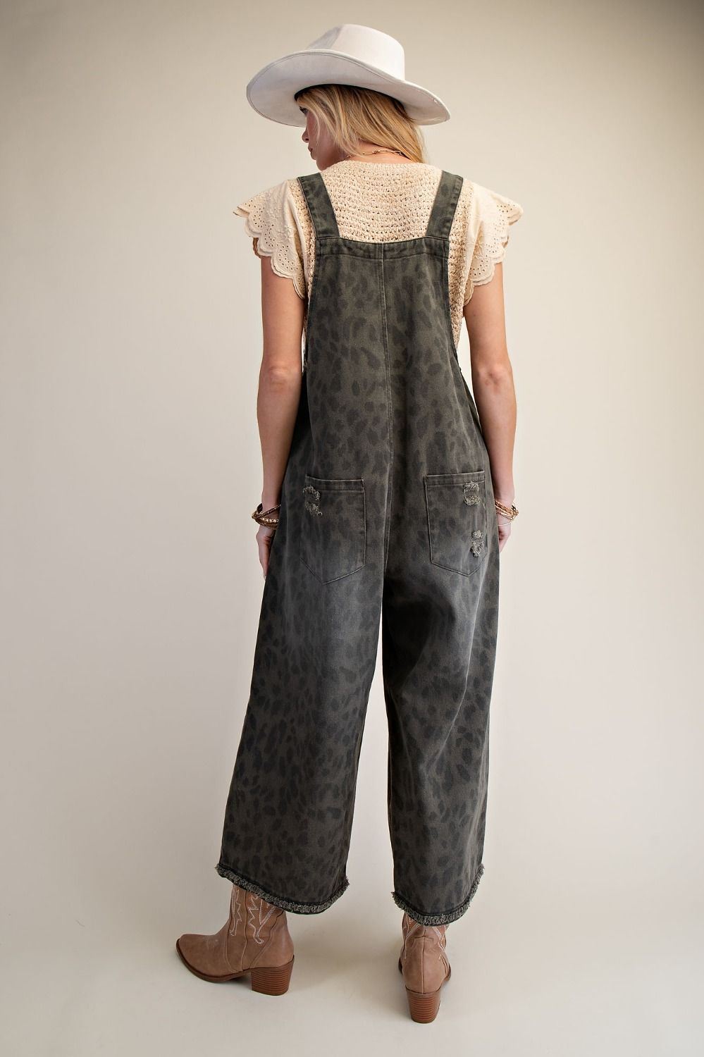 Animal Print Washed Overalls